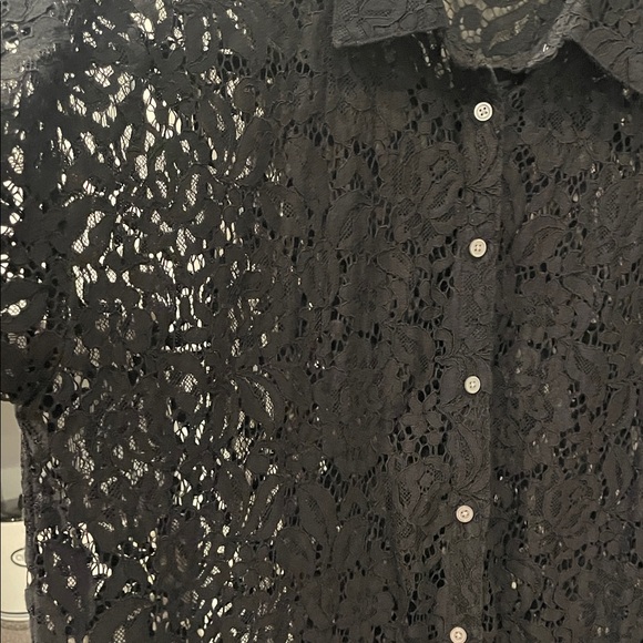 LOFT Elegant Black Lace Button-Up Blouse - Picture 3 of 10